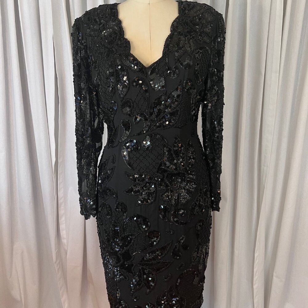 Vintage Black Tie Sequin Dress